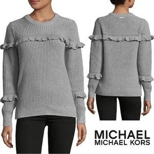 MICHAEL Kors Ruffle Knit Sweater Gray Womens Medium